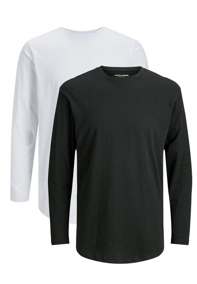 Jack & Jones Langarmshirt 2er Pack Jjenoa (Spar-Set, 2-tlg) Langarmshirt - Baumwolle - Atmungsaktiv - Längere Passform von Jack & Jones
