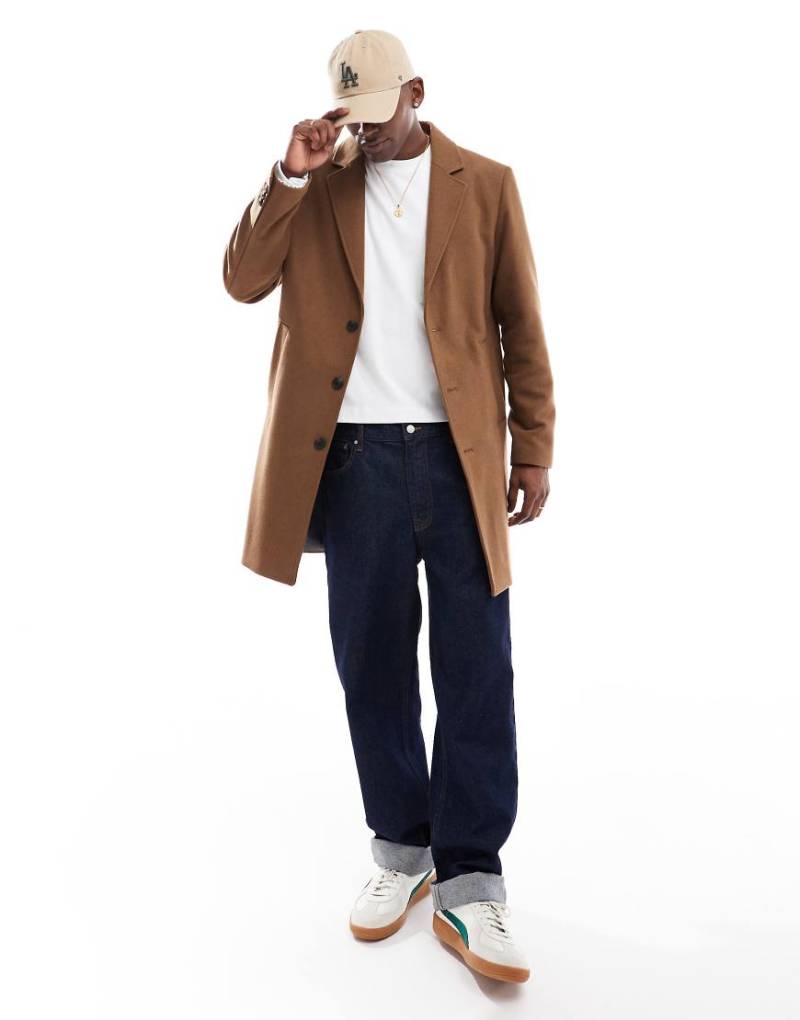 Jack & Jones - Langer Mantel aus Wollmix in Camel-Neutral von Jack & Jones
