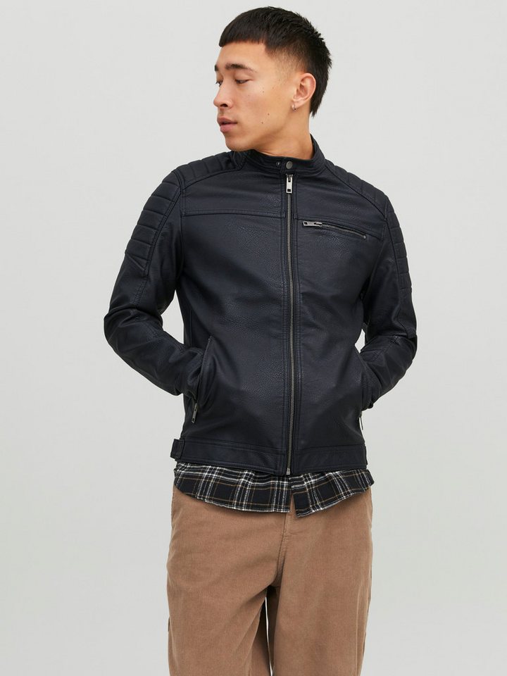 Jack & Jones Lederimitatjacke JJEROCKY in Kunstlederoptik mit Reißverschlusstaschen unifarben, modisch, regular fit, Lederimitat von Jack & Jones