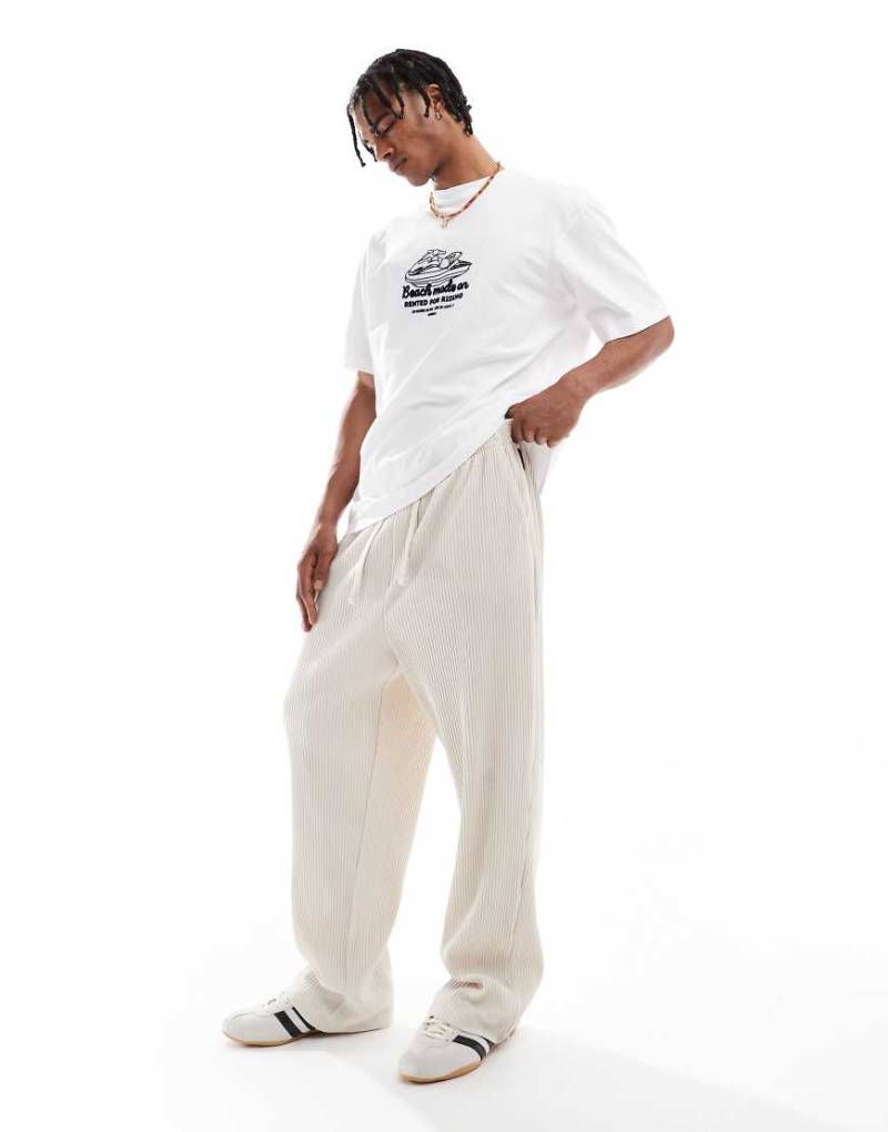 Jack & Jones - Locker geschnittene, plissierte Jogginghose in Creme-Weiß von Jack & Jones