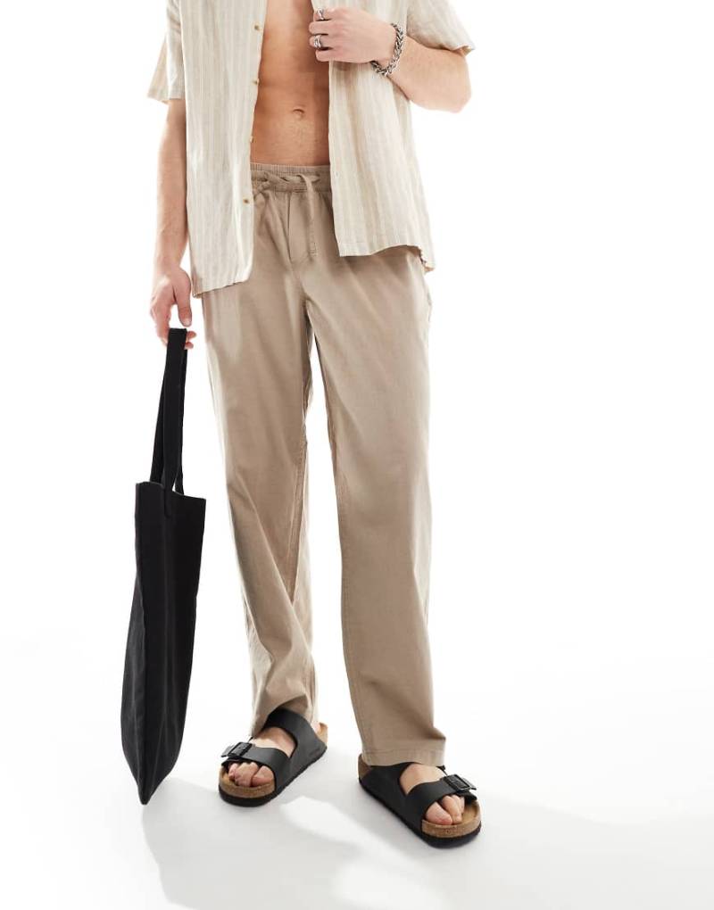 Jack & Jones - Locker geschnittene Hose aus Leinenmix in Beige-Weiß von Jack & Jones