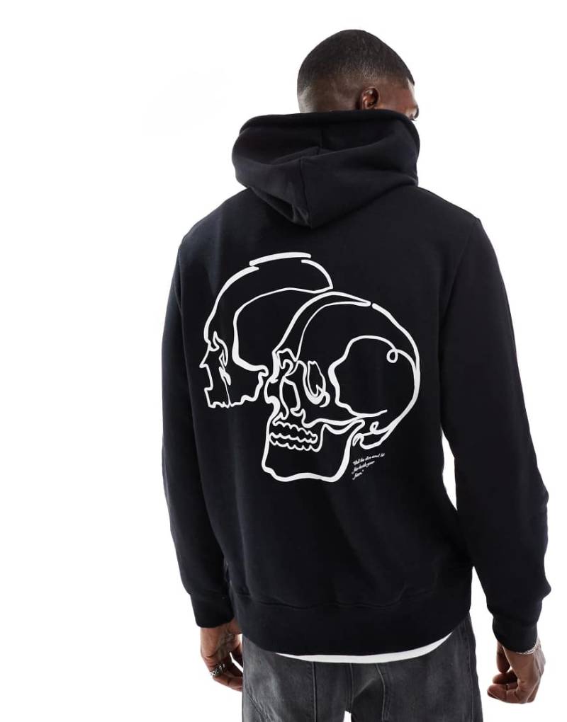 Jack & Jones - Originals - Oversize-Kapuzenpullover in Schwarz mit Totenkopf-Rückenprint von Jack & Jones