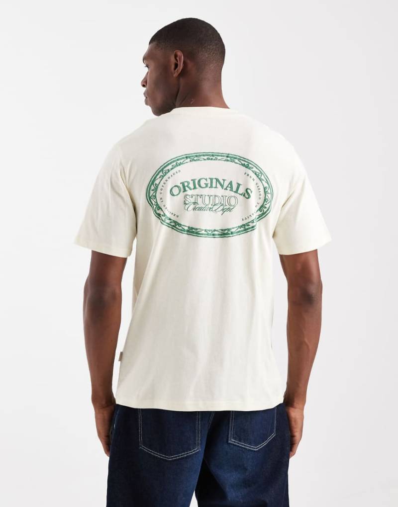 Jack & Jones - Originals - Oversize-T-Shirt in Creme mit Grafikprint auf der Rückseite-Weiß von Jack & Jones