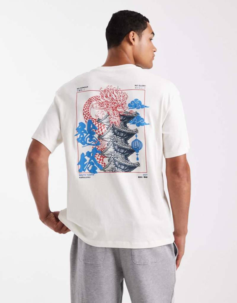 Jack & Jones Originals - Oversize-T-Shirt in gebrochenem Weiß mit japanischem Drachen-Print von Jack & Jones