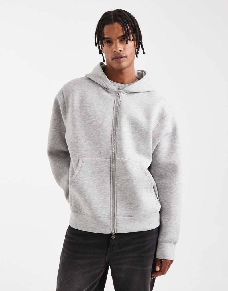 Jack & Jones - Oversize-Kapuzenpullover aus neoprenähnlichem Material in grau meliert mit doppeltem Reißverschluss Jack & Jones - Oversize-Kapuzenpullover aus neoprenähnlichem Material in grau meliert mit doppeltem Reißverschluss von Jack & Jones