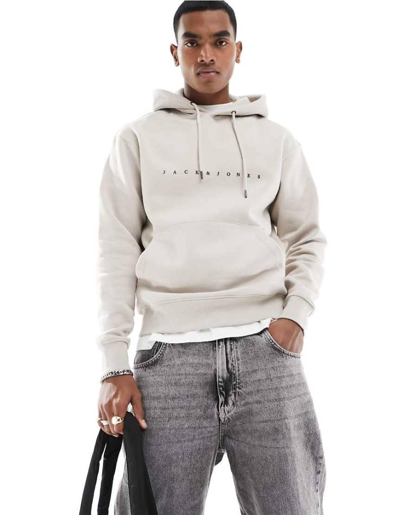 Jack & Jones - Oversize-Kapuzenpullover in Beige mit Logo auf der Brust-Neutral von Jack & Jones