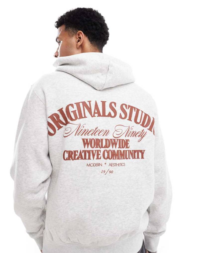 Jack & Jones - Oversize-Kapuzenpullover in Hellgrau mit Rückenprint von Jack & Jones