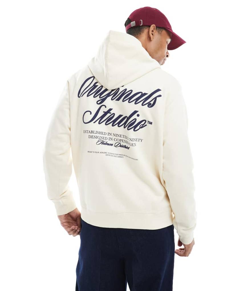 Jack & Jones - Oversize-Kapuzenpullover in Wollweiß mit „Originals"-Print auf dem Rücken von Jack & Jones