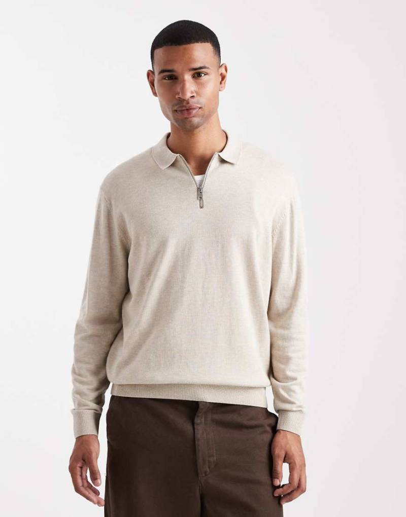 Jack & Jones - Oversize-Polohemd aus Strick in Beige mit kurzem Reißverschluss-Neutral von Jack & Jones