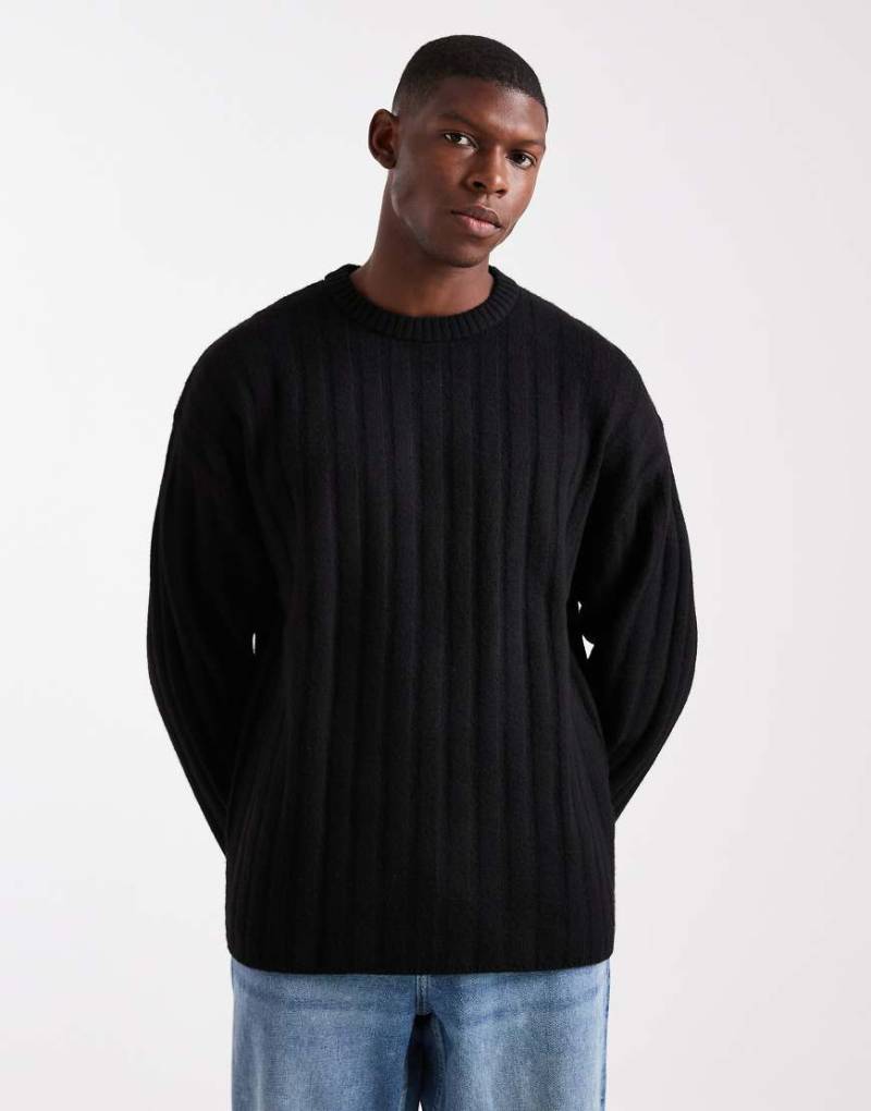 Jack & Jones - Oversize-Pullover in Schwarz mit dicker Rippenstruktur von Jack & Jones