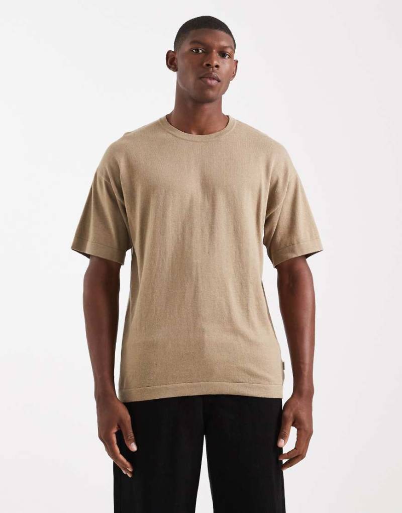 Jack & Jones - Oversize-Strick-T-Shirt in Beige-Neutral von Jack & Jones