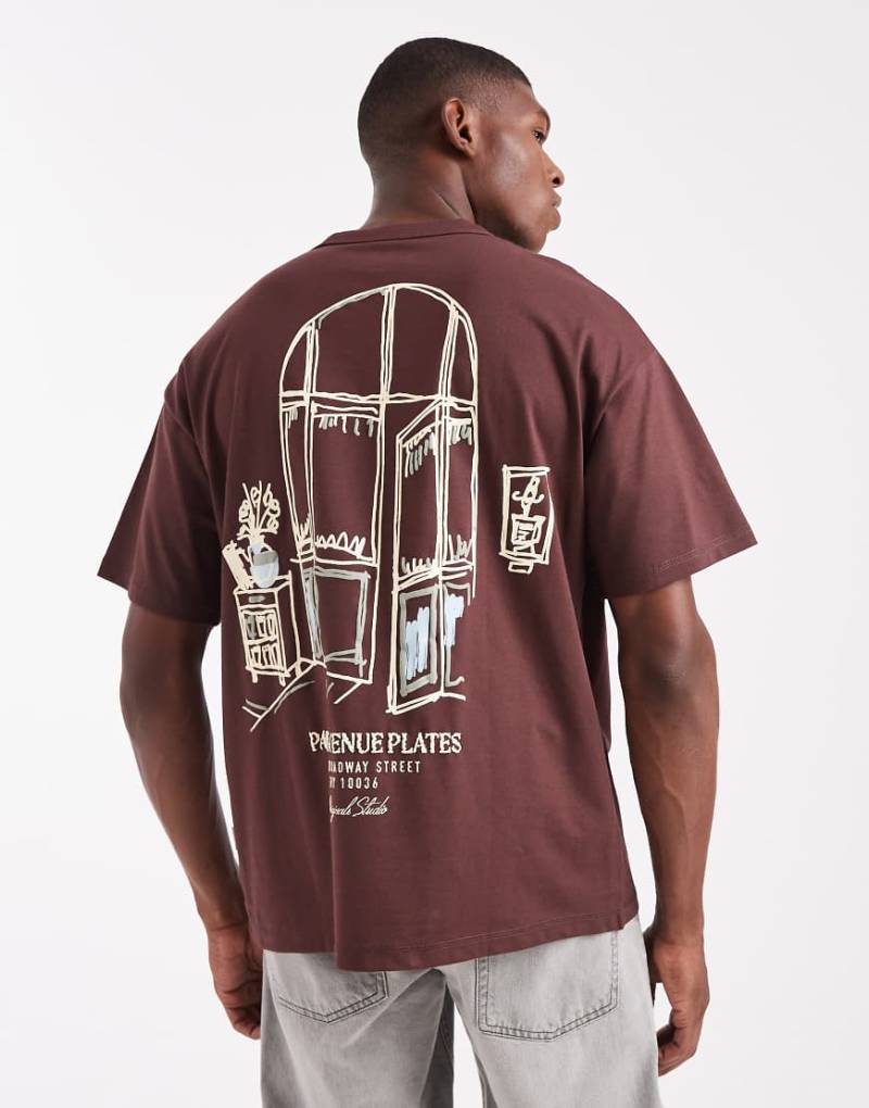 Jack & Jones - Oversize-T-Shirt in Braun mit „Originals"-Print in Skizzen-Optik-Brown von Jack & Jones