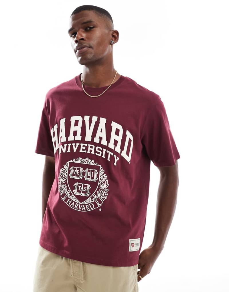 Jack & Jones - Oversize-T-Shirt in Burgunderrot mit Harvard-Print von Jack & Jones