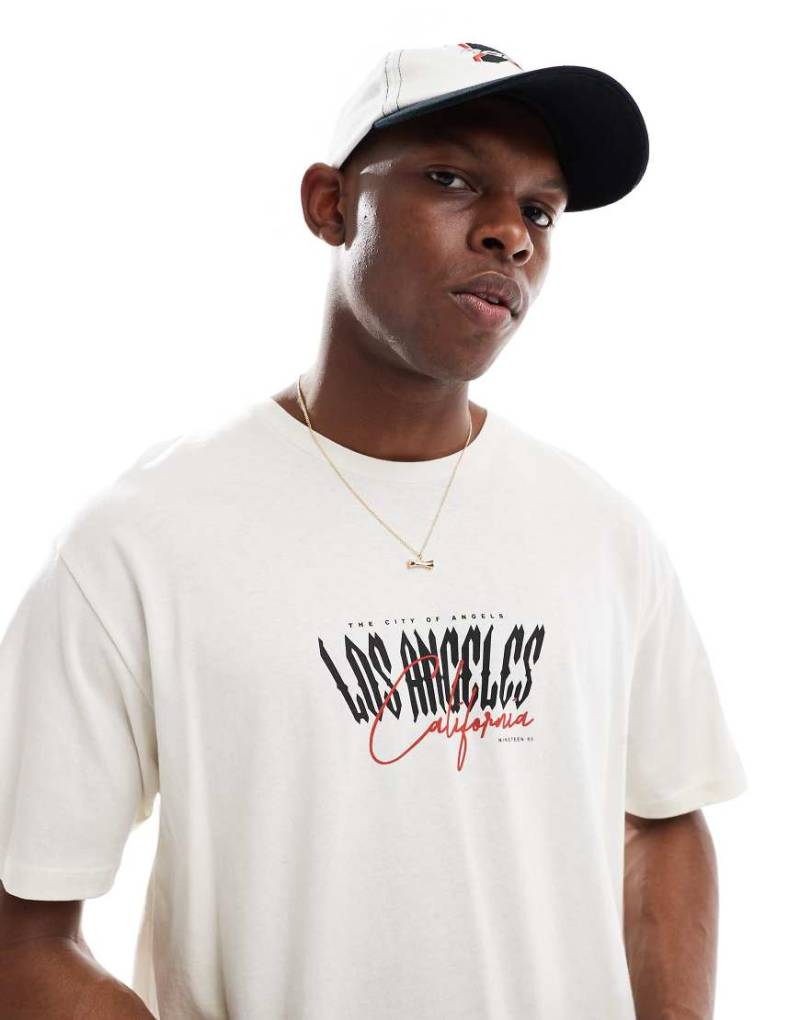 Jack & Jones - Oversize-T-Shirt in Creme mit „Los Angeles"-Print-Weiß von Jack & Jones