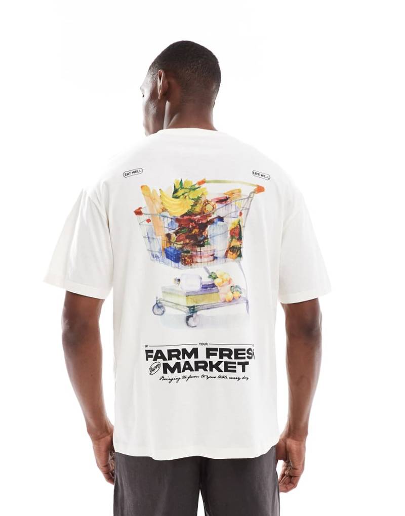 Jack & Jones - Oversize-T-Shirt in Cremeweiß mit „Farm Market"-Print von Jack & Jones