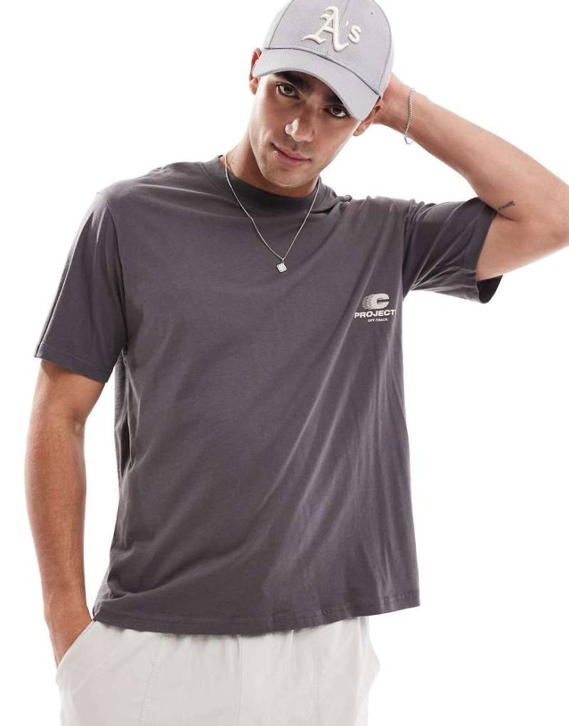 Jack & Jones - Oversize-T-Shirt in Dunkelgrau mit Print vorne-Weiß von Jack & Jones
