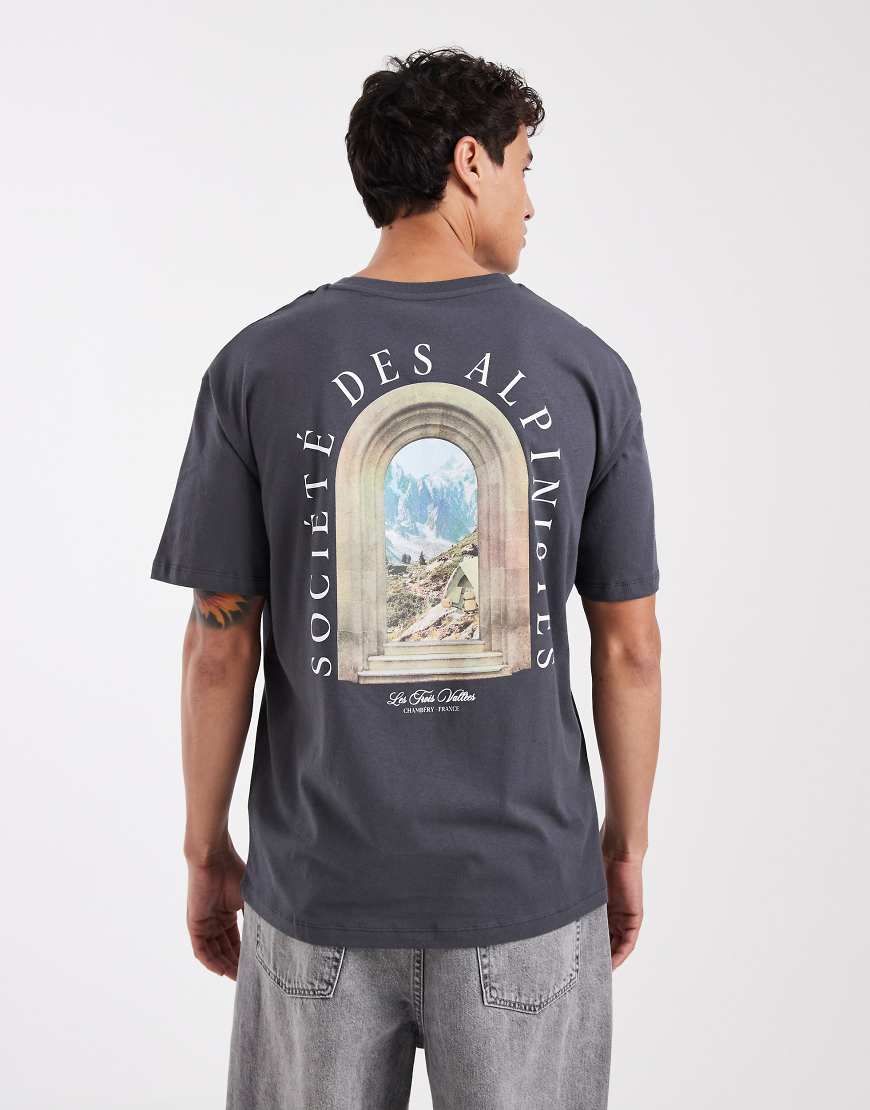 Jack & Jones - Oversize-T-Shirt in Grau mit Landschaftsprint auf dem Rücken von Jack & Jones