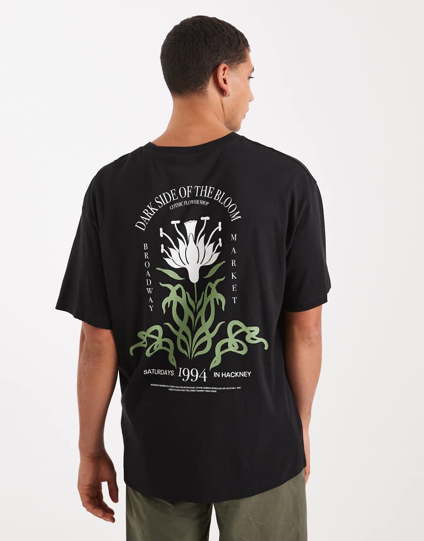Jack & Jones - Oversize-T-Shirt in Schwarz mit Blumenprint auf dem Rücken von Jack & Jones