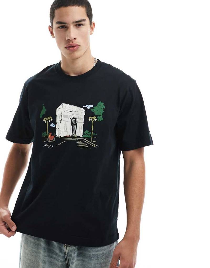 Jack & Jones - Oversize-T-Shirt in Schwarz mit Triumphbogen-Print auf der Brust von Jack & Jones