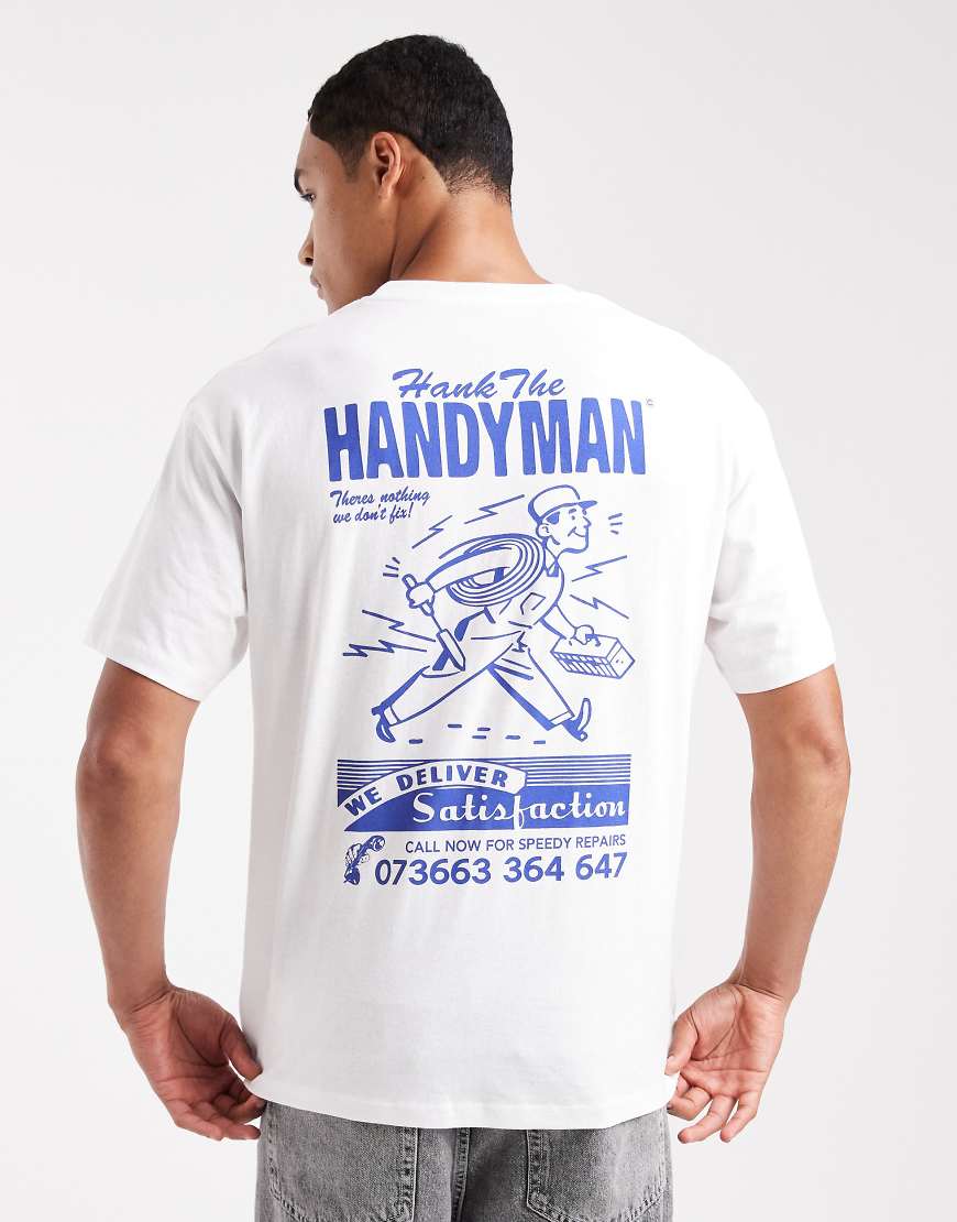 Jack & Jones - Oversize-T-Shirt in Weiß mit „Handyman"-Print auf der Brust von Jack & Jones