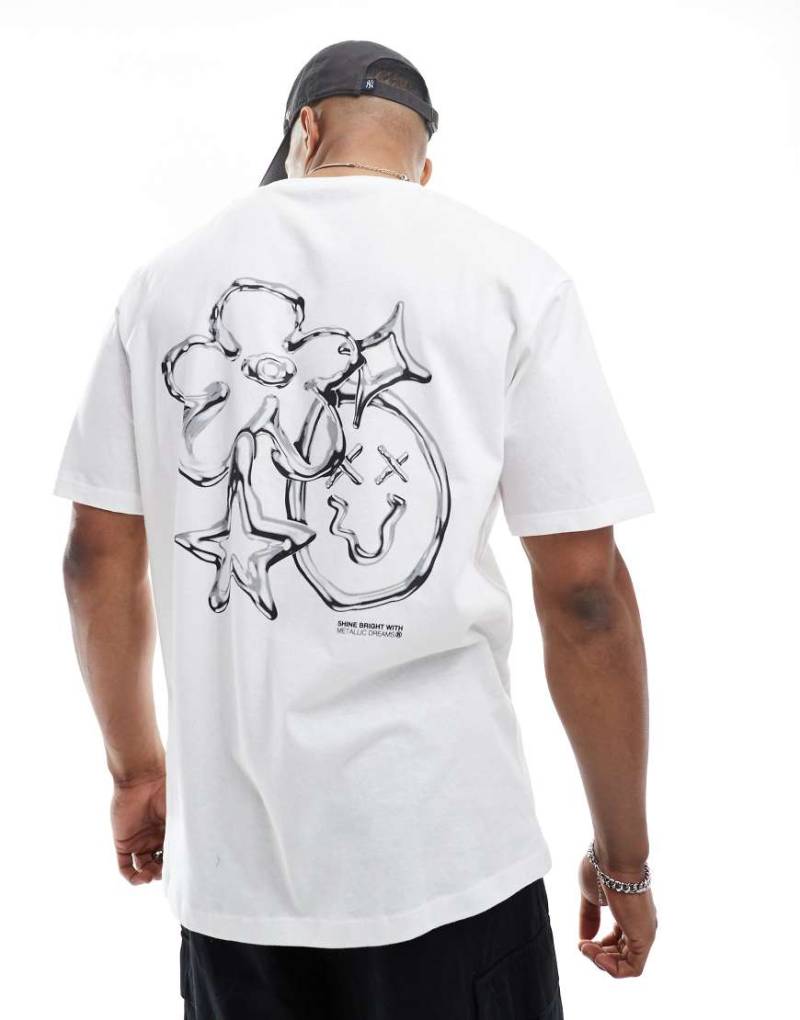 Jack & Jones - Oversize-T-Shirt in Weiß mit Metallic-Rückenprint von Jack & Jones