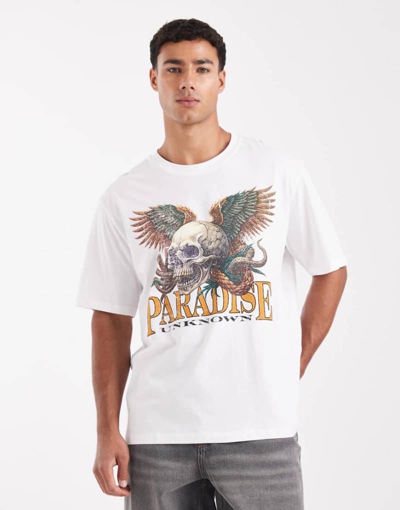 Jack & Jones - Oversize-T-Shirt in Weiß mit Totenkopf-Print von Jack & Jones