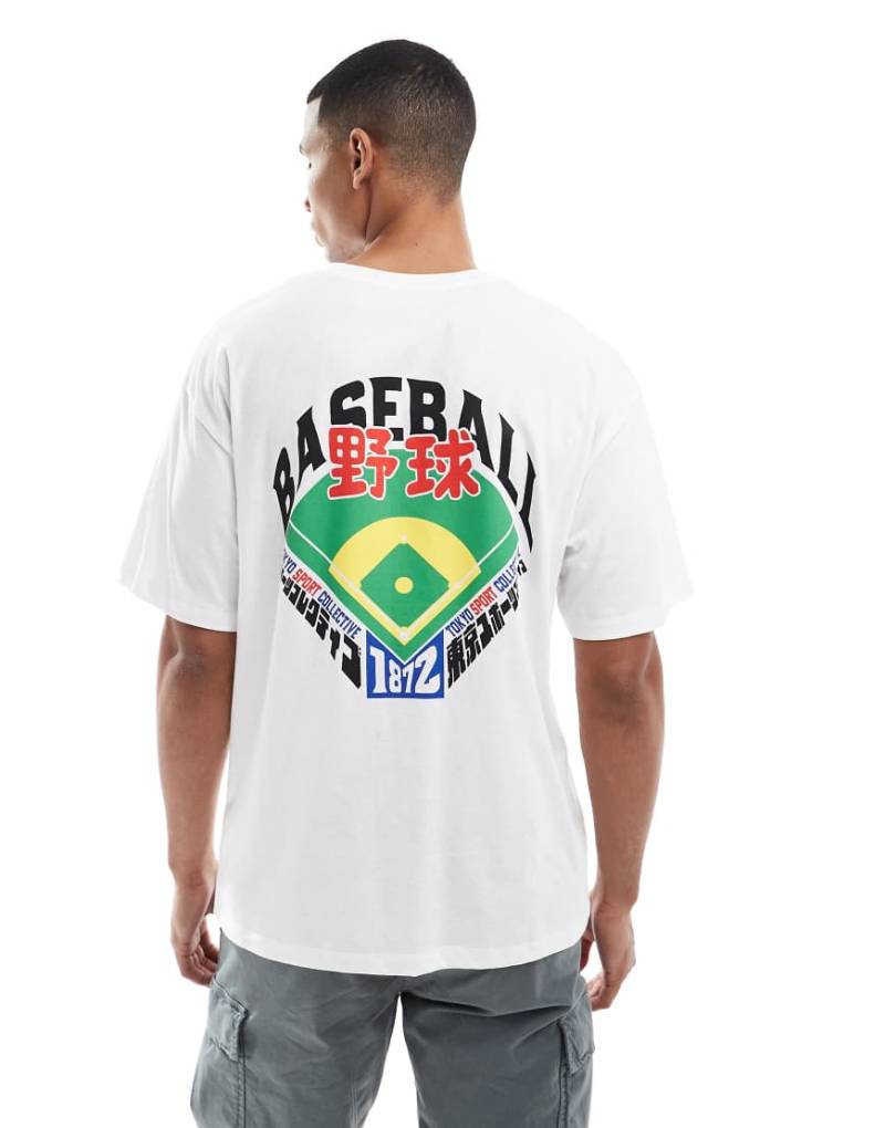 Jack & Jones - Oversize-T-Shirt in Weiß mit japanischem Baseball-Print von Jack & Jones