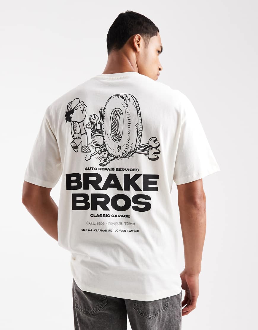 Jack & Jones - Oversize-T-Shirt in Wollweiß mit „Brakebros"-Print von Jack & Jones