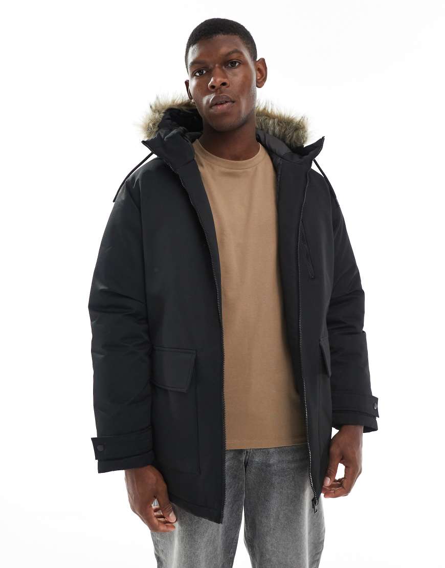 Jack & Jones - Parka in Schwarz mit Kapuze aus Kunstpelz von Jack & Jones
