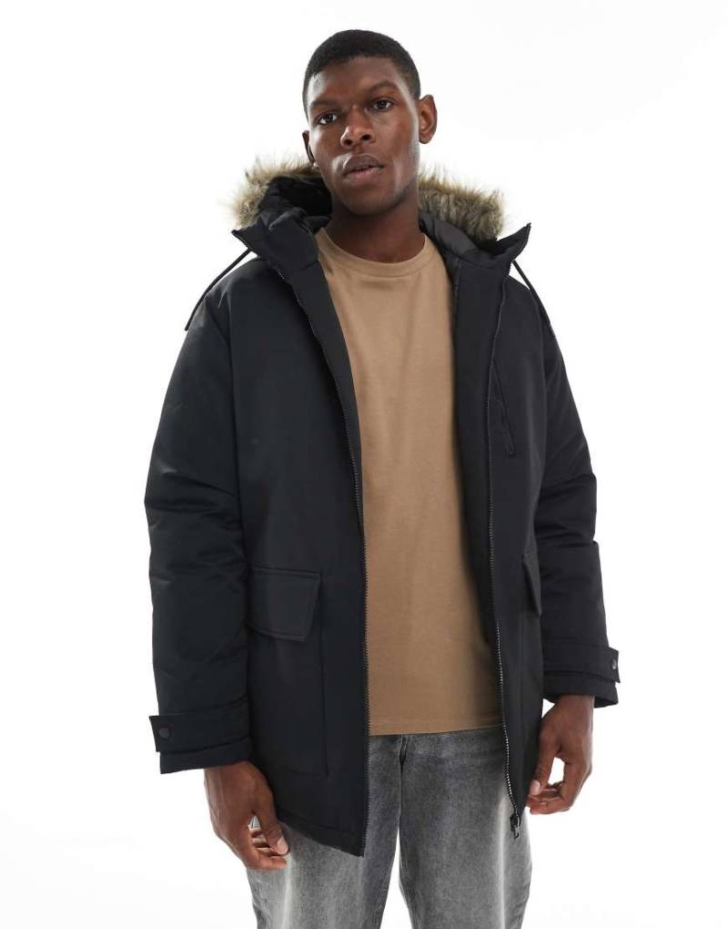 Jack & Jones - Parka in Schwarz mit Kapuze aus Kunstpelz von Jack & Jones