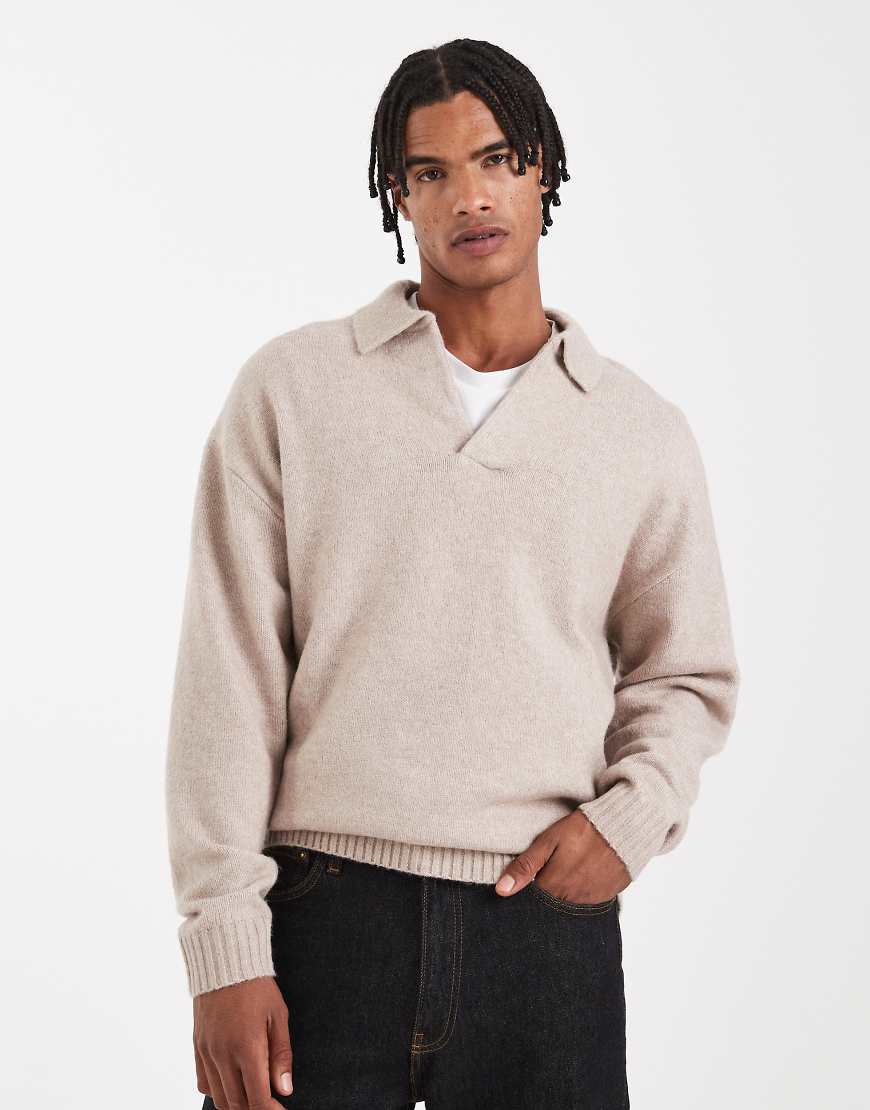 Jack & Jones - Polo-Pullover aus Bouclé in Cremeweiß von Jack & Jones