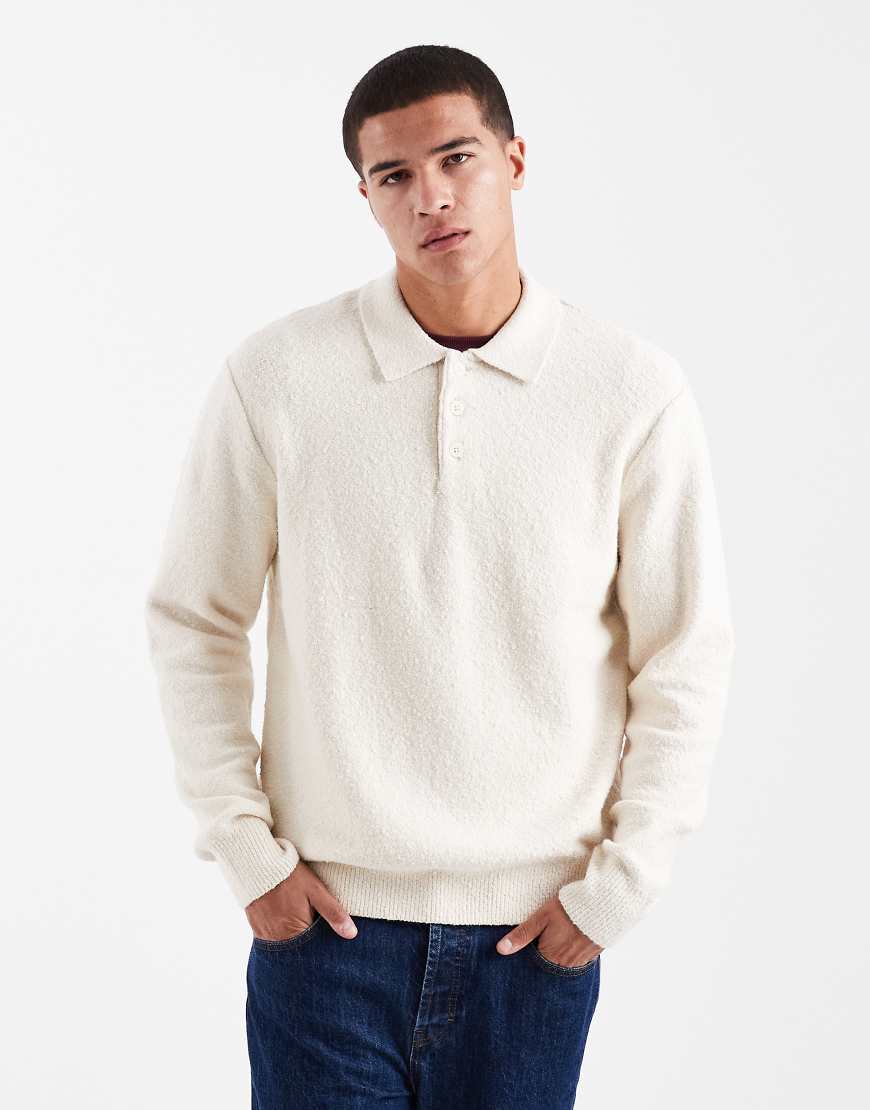Jack & Jones - Polo-Pullover aus Bouclé in Cremeweiß von Jack & Jones
