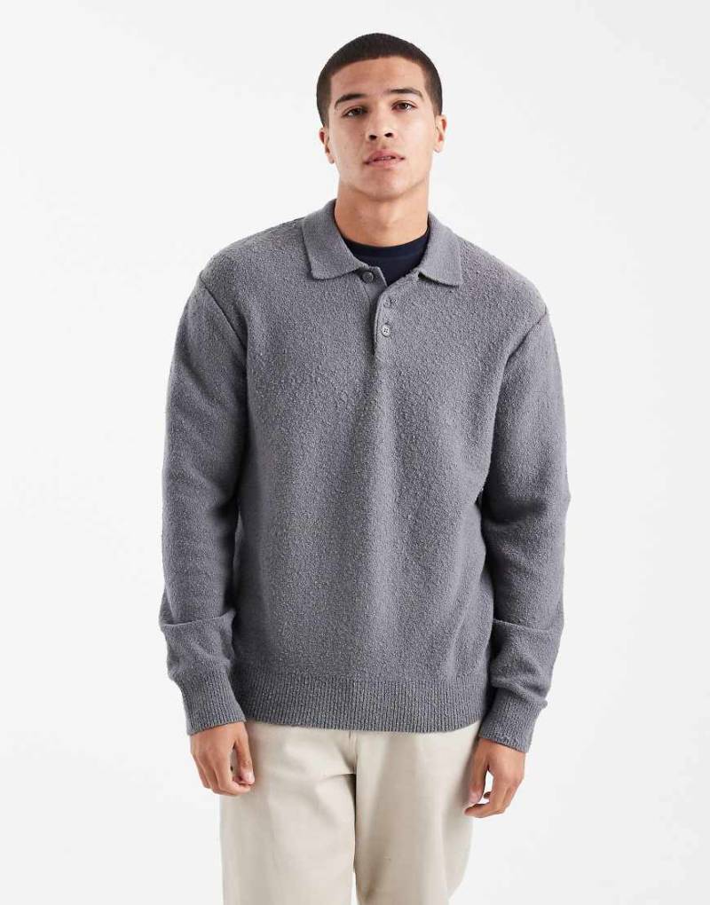 Jack & Jones - Polo-Pullover aus Bouclé in Grau von Jack & Jones