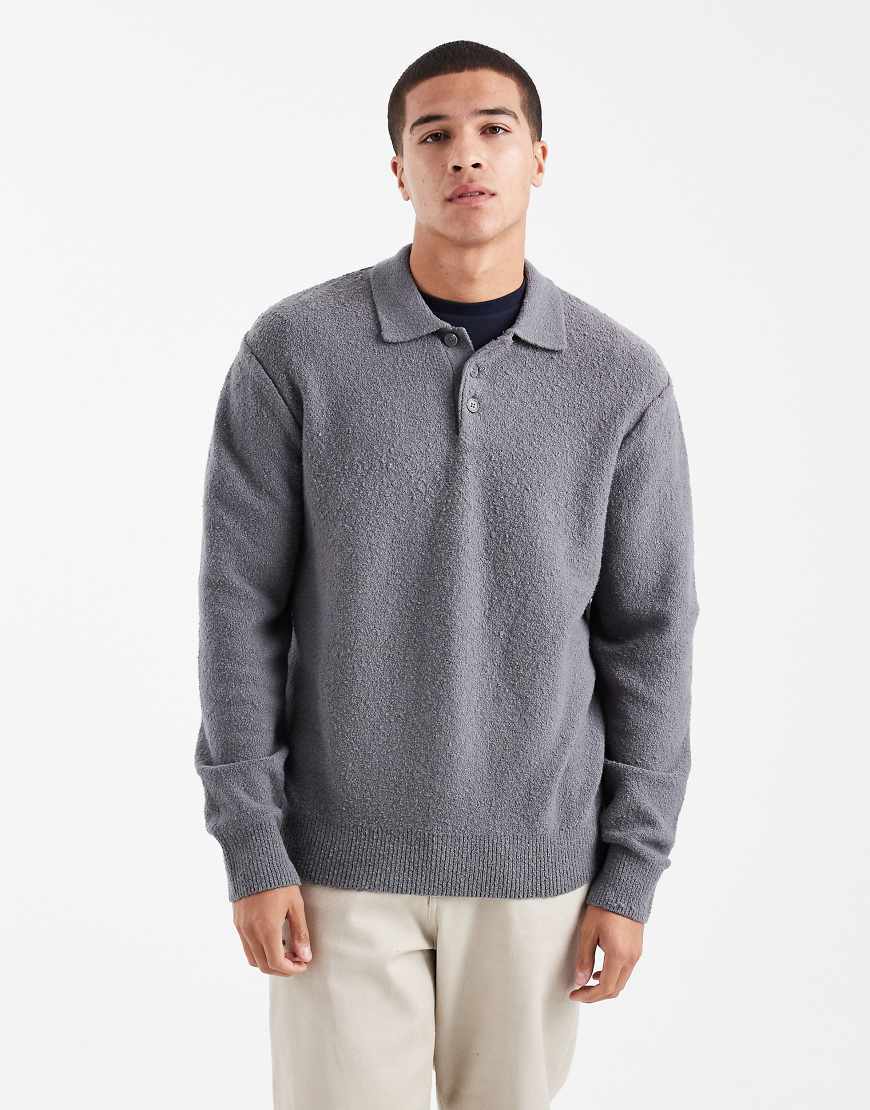 Jack & Jones - Polo-Pullover aus Bouclé in Grau von Jack & Jones