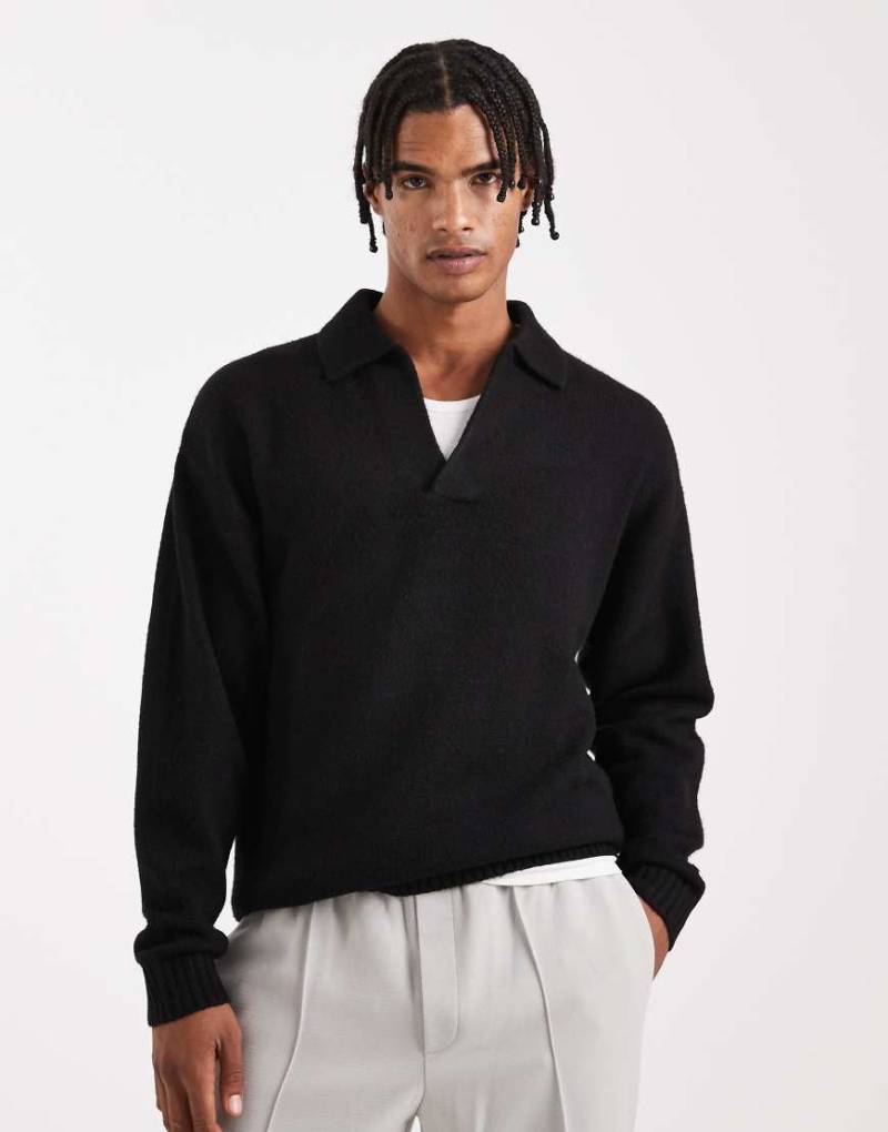 Jack & Jones - Polo-Pullover aus Bouclé in Schwarz von Jack & Jones