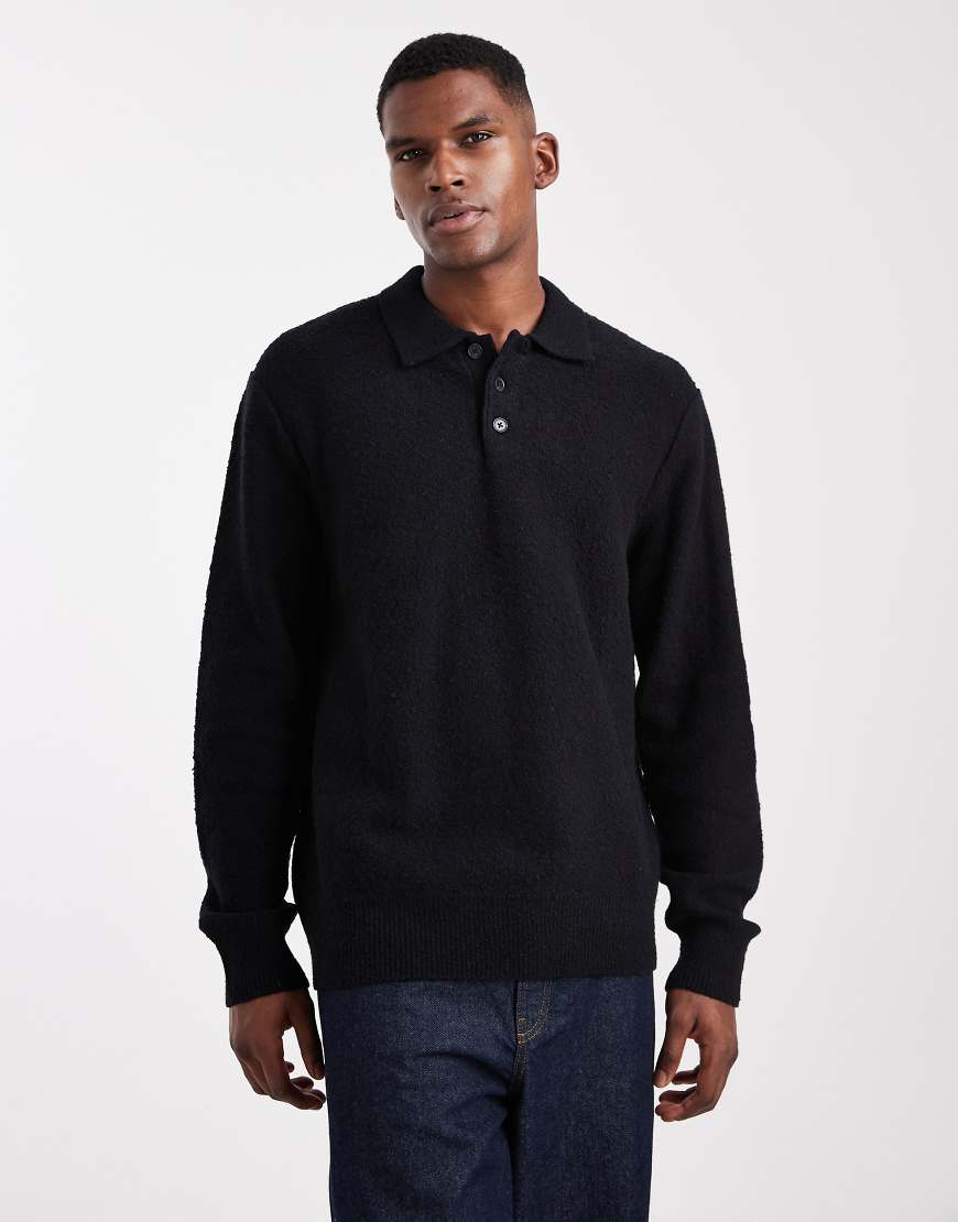 Jack & Jones - Polo-Pullover aus Bouclé in Schwarz von Jack & Jones