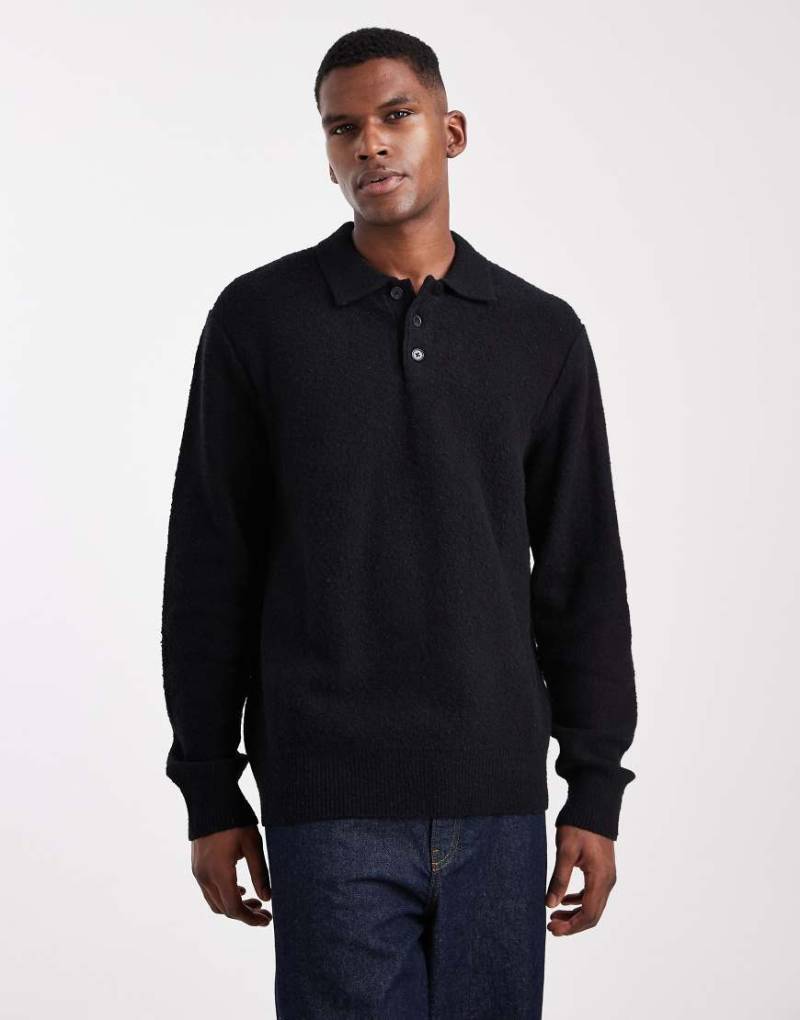 Jack & Jones - Polo-Pullover aus Bouclé in Schwarz von Jack & Jones