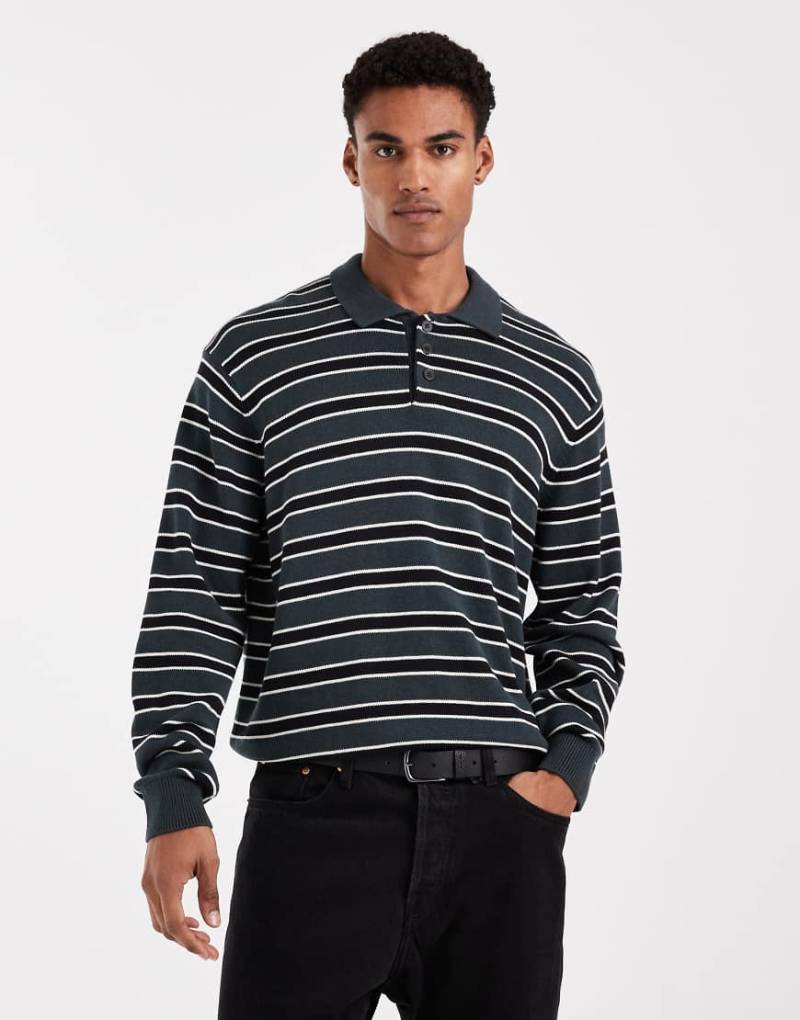 Jack & Jones - Polo-Strickpullover in Schwarz und Grün gestreift von Jack & Jones