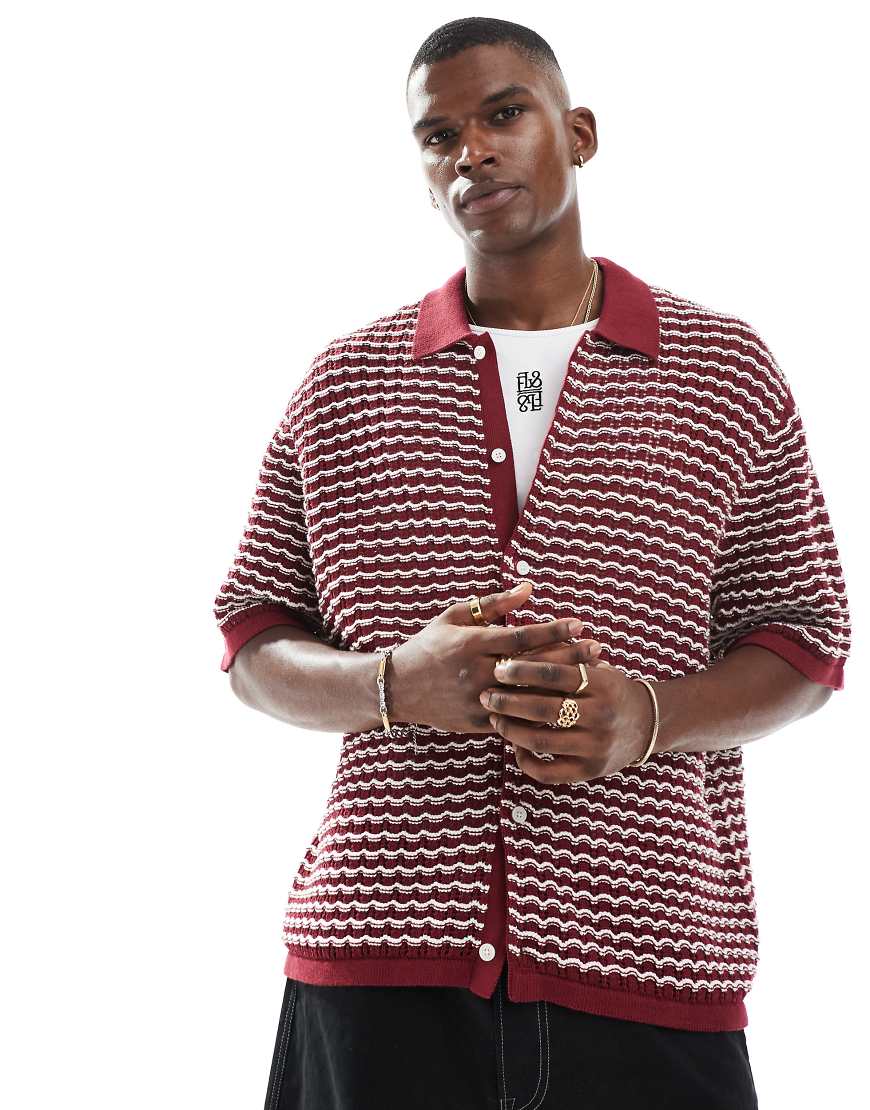 Jack & Jones - Polohemd aus Häkelstoff in Rot mit Knopfleiste von Jack & Jones
