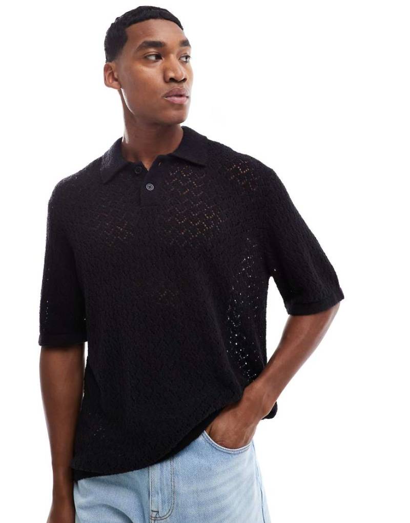 Jack & Jones - Polohemd aus dicker Häkelware in Schwarz von Jack & Jones