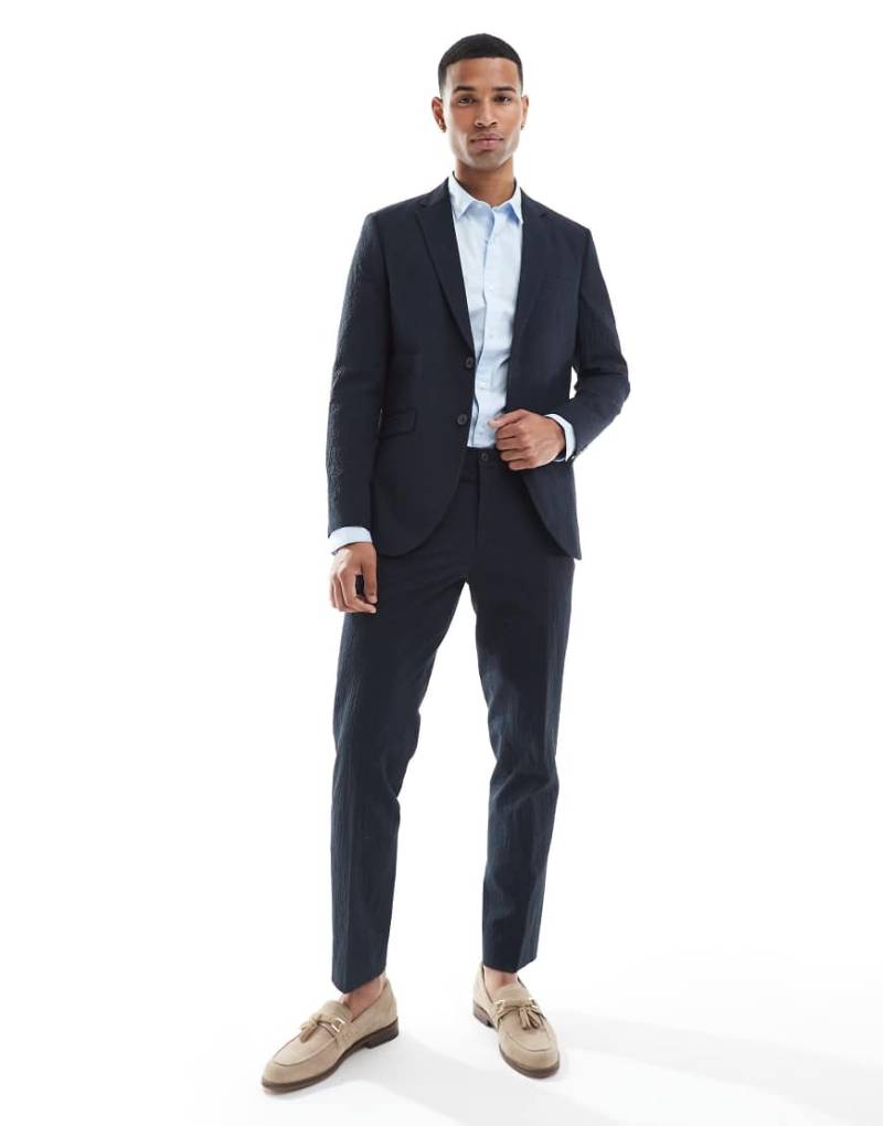 Jack & Jones Premium - Hochwertige Anzughose aus Seersucker in Marineblau von Jack & Jones