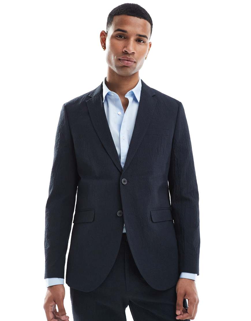 Jack & Jones Premium - Hochwertige Anzugjacke aus Seersucker in Marineblau von Jack & Jones