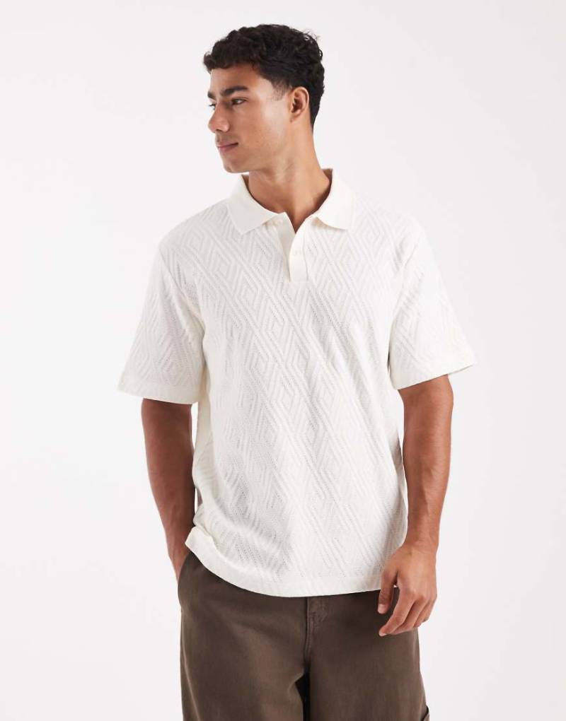 Jack & Jones Premium - Kurzärmliges Strick-Polohemd in Creme-Weiß von Jack & Jones