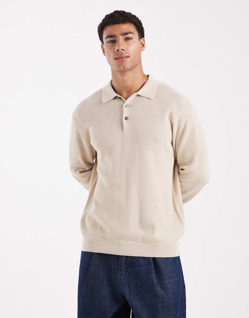 Jack & Jones Premium - Langärmliges Strick-Polohemd in Beige-Neutral von Jack & Jones