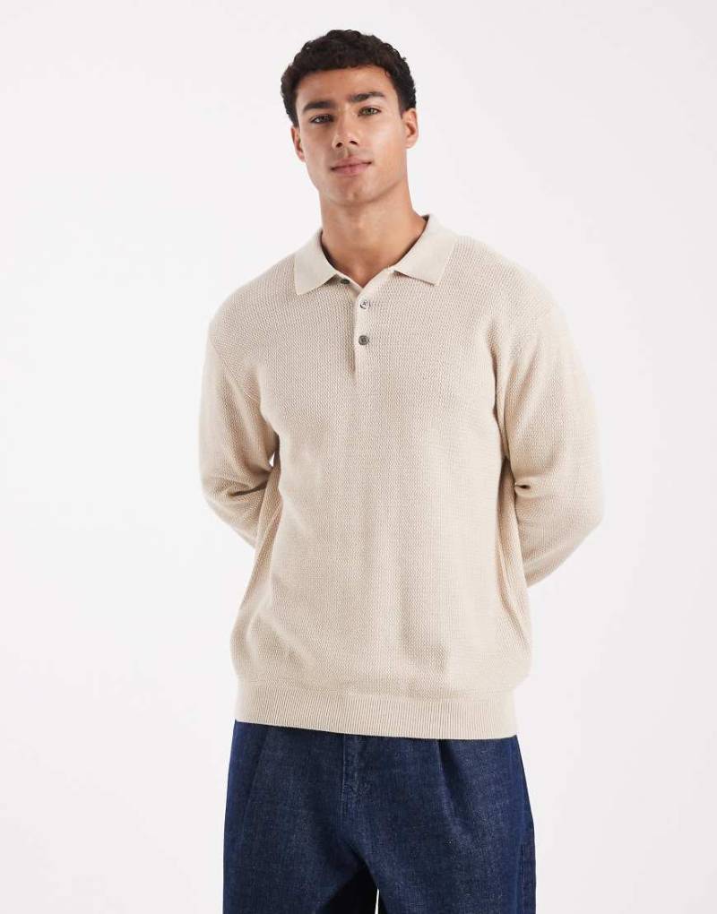 Jack & Jones Premium - Langärmliges Strick-Polohemd in Beige-Neutral von Jack & Jones