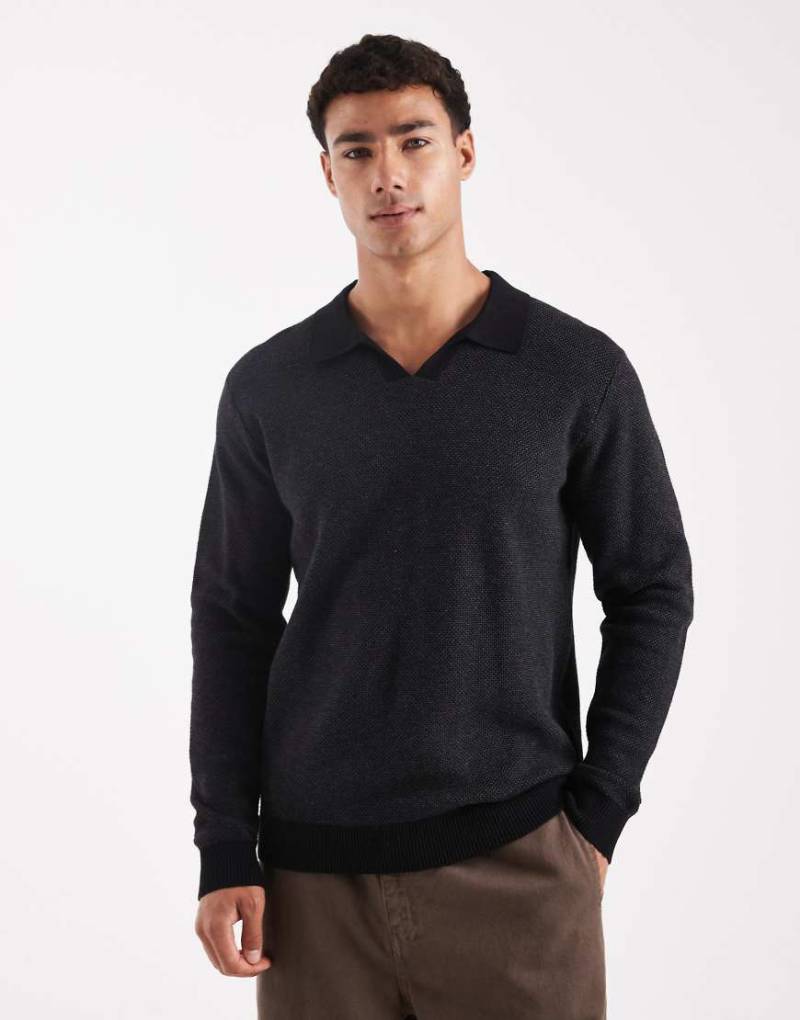 Jack & Jones Premium - Langärmliges Strick-Polohemd in Dunkelgrau von Jack & Jones