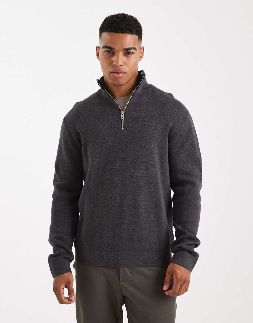 Jack & Jones Premium - Pullover in Dunkelgrau mit kurzem 1/4-Reißverschluss von Jack & Jones
