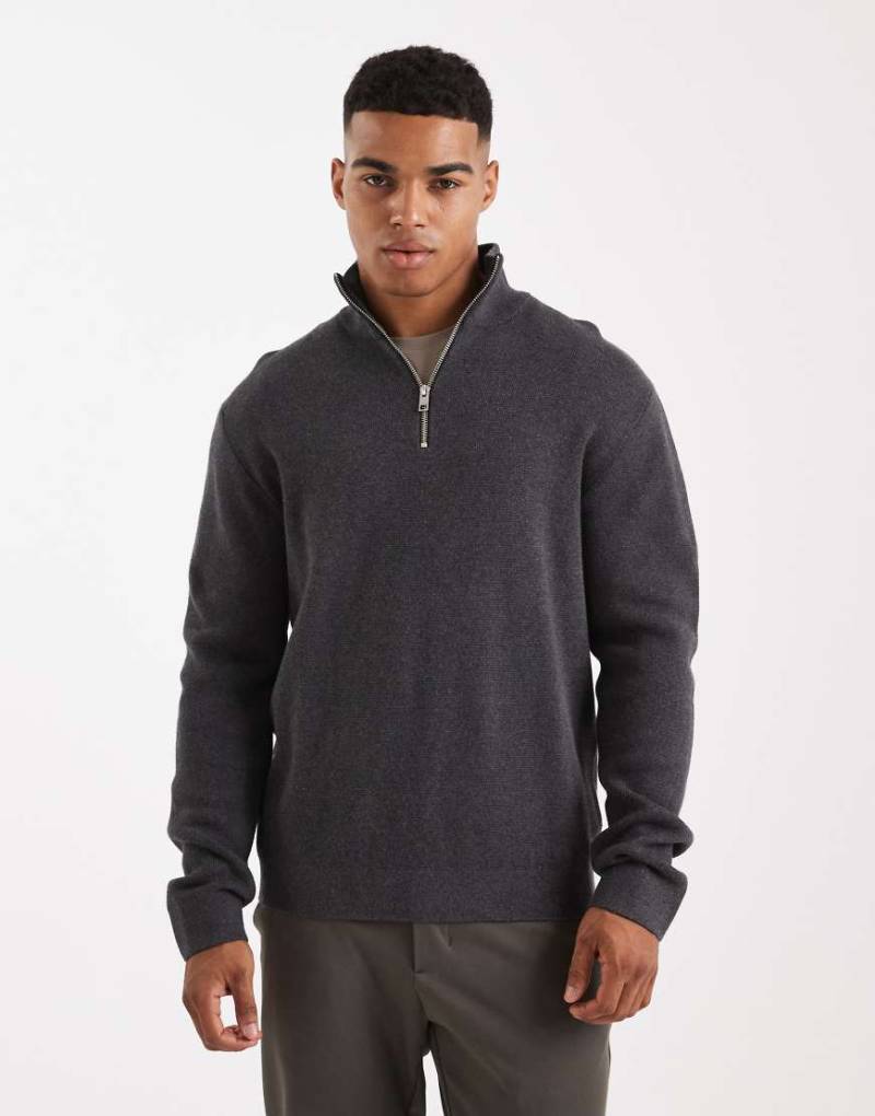 Jack & Jones Premium - Pullover in Dunkelgrau mit kurzem 1/4-Reißverschluss von Jack & Jones