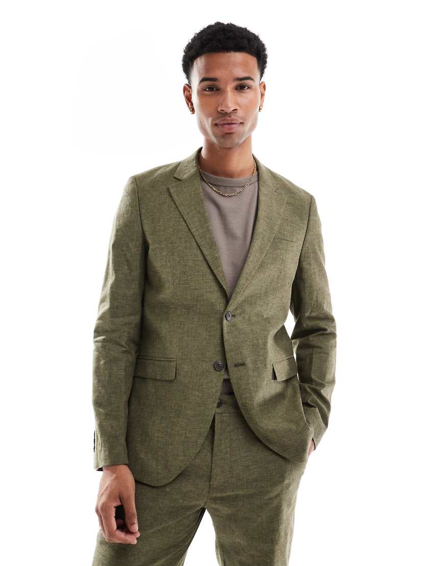Jack & Jones Premium - Schmal geschnittene Anzugjacke aus Leinen in Olivgrün Jack & Jones Premium - Schmal geschnittene Anzugjacke aus Leinen in Olivgrün von Jack & Jones