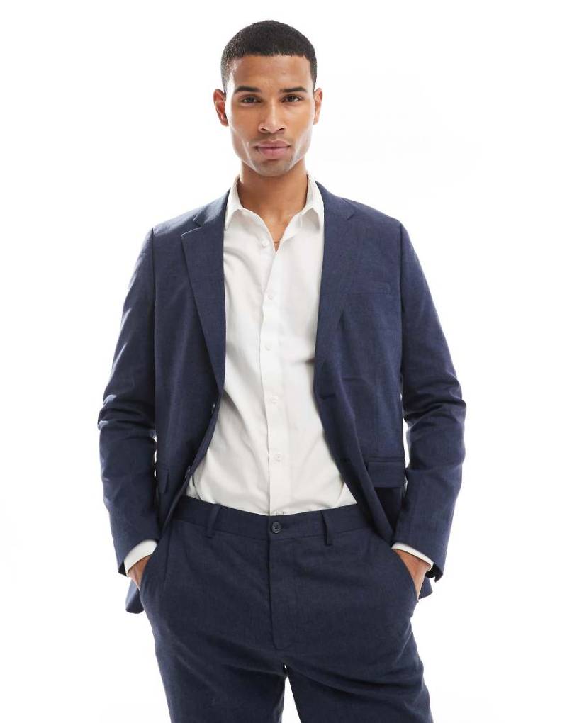 Jack & Jones Premium - Schmal geschnittener Blazer aus Leinenmix in Marineblau von Jack & Jones